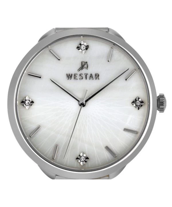 Westar Zing Crystal Accents Stainless Steel Mesh White Mother Of Pearl Dial Quartz 00128STN11 Women's Watch 2 Westar Zing Crystal Accents Stainless Steel Mesh White Mother Of Pearl Dial Quartz 00128STN11 Women's Watch - Image 2