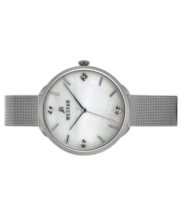 Westar Zing Crystal Accents Stainless Steel Mesh White Mother Of Pearl Dial Quartz 00128STN11 Women's Watch 3 Westar Zing Crystal Accents Stainless Steel Mesh White Mother Of Pearl Dial Quartz 00128STN11 Women's Watch - Image 3