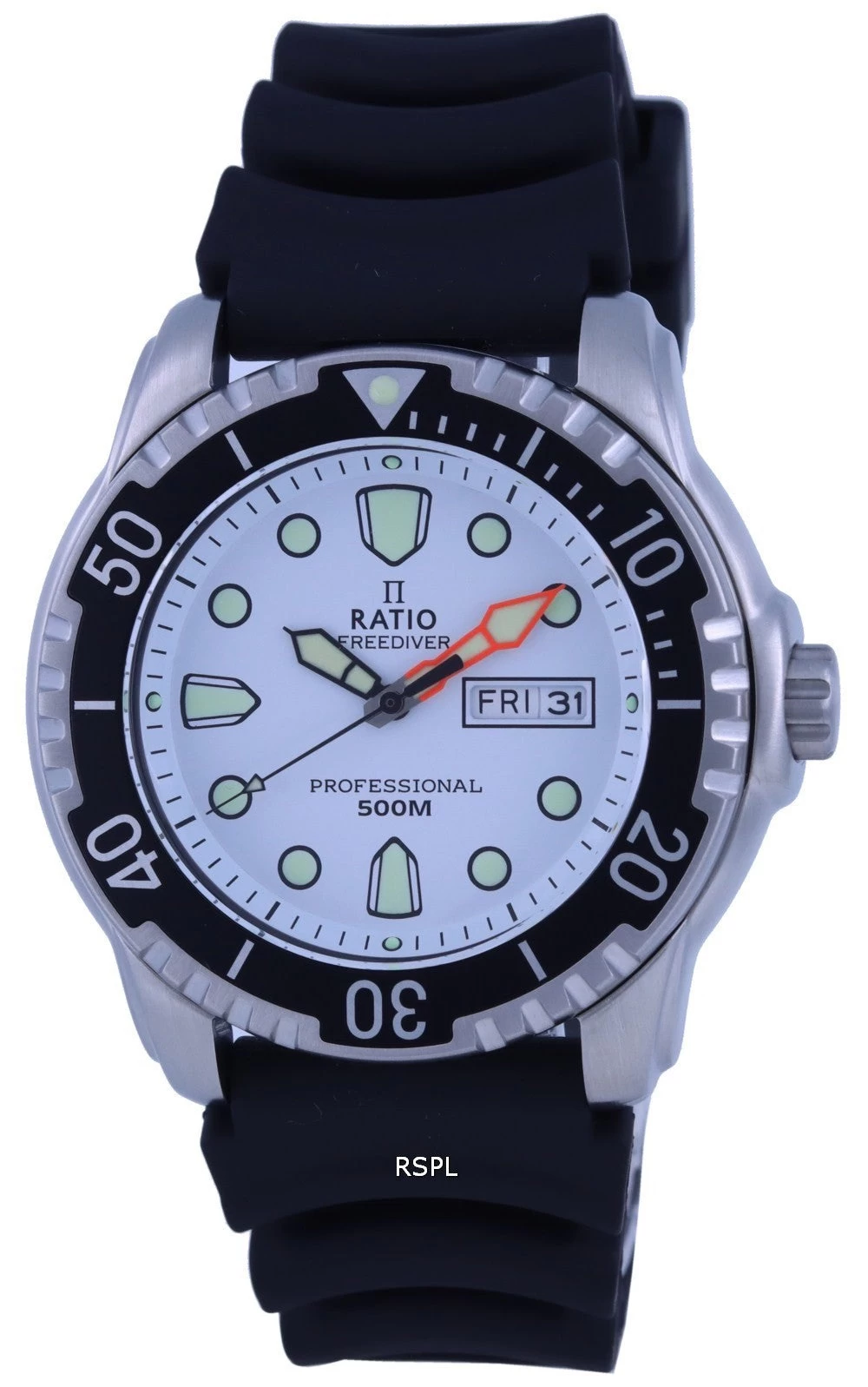 Ratio FreeDiver White Dial PU Strap Quartz 48HA90-02-WHT 500M Men's Watch 1 Ratio FreeDiver White Dial PU Strap Quartz 48HA90-02-WHT 500M Men's Watch