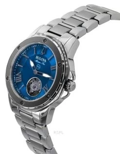 Bulova Marine Star Stainless Steel Open Heart Blue Dial Automatic 98L317 100M Women's Watch -Watch Discount Store 98L317 3