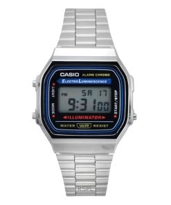 Casio Digital Alarm Chrono Stainless Steel A168WA-1WDF A168WA-1W Unisex Watch