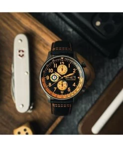 AVI-8 Hawker Hurricane Classic Chronograph Noire Leather Strap Black Dial AV-4011-0R Men's Watch -Watch Discount Store AV 4011 0R 3