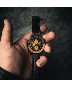 AVI-8 Hawker Hurricane Classic Chronograph Noire Leather Strap Black Dial AV-4011-0R Men's Watch -Watch Discount Store AV 4011 0R 4