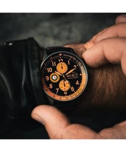 AVI-8 Hawker Hurricane Classic Chronograph Noire Leather Strap Black Dial AV-4011-0R Men's Watch -Watch Discount Store AV 4011 0R 5