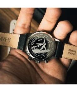 AVI-8 Hawker Hurricane Classic Chronograph Noire Leather Strap Black Dial AV-4011-0R Men's Watch -Watch Discount Store AV 4011 0R 6