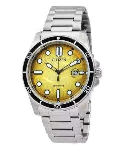 Citizen Marine Stainless Steel Yellow Dial Eco-Drive AW1816-89X 100M Men's Watch
