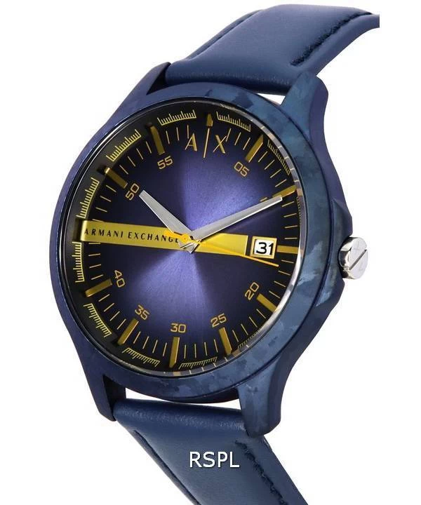 Armani Exchange Hampton Leather Strap Blue Dial Quartz AX2442 Men's Watch 2 Armani Exchange Hampton Leather Strap Blue Dial Quartz AX2442 Men's Watch - Image 2