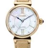 Citizen L Series Diamond Accent Leather Strap White Mother Of Pearl Dial Eco-Drive EM1073-18D Women's Watch