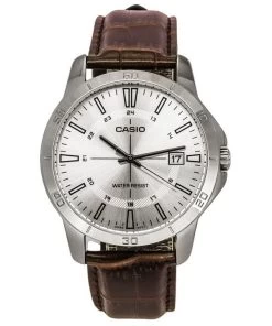 Casio Standard Analog Brown Leather Strap Silver Dial Quartz MTP-V004L-7C Men's Watch
