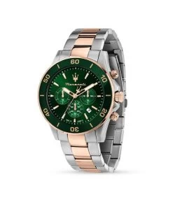 Maserati Competizione Chronograph Two Tone Stainless Steel Green Dial Quartz R8873600004 100M Men's Watch -Watch Discount Store R8873600004 8