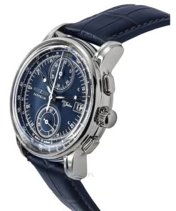 Zeppelin 100 Jahre Chronograph Leather Strap Blue Dial Quartz 86703 Men's Watch -Watch Discount Store Z86703 3