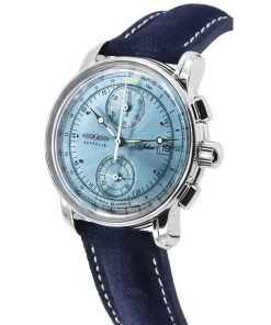 Zeppelin 100 Jahre Chronograph Leather Strap Ice Blue Dial Quartz 86704 Men's Watch -Watch Discount Store Z86704 3